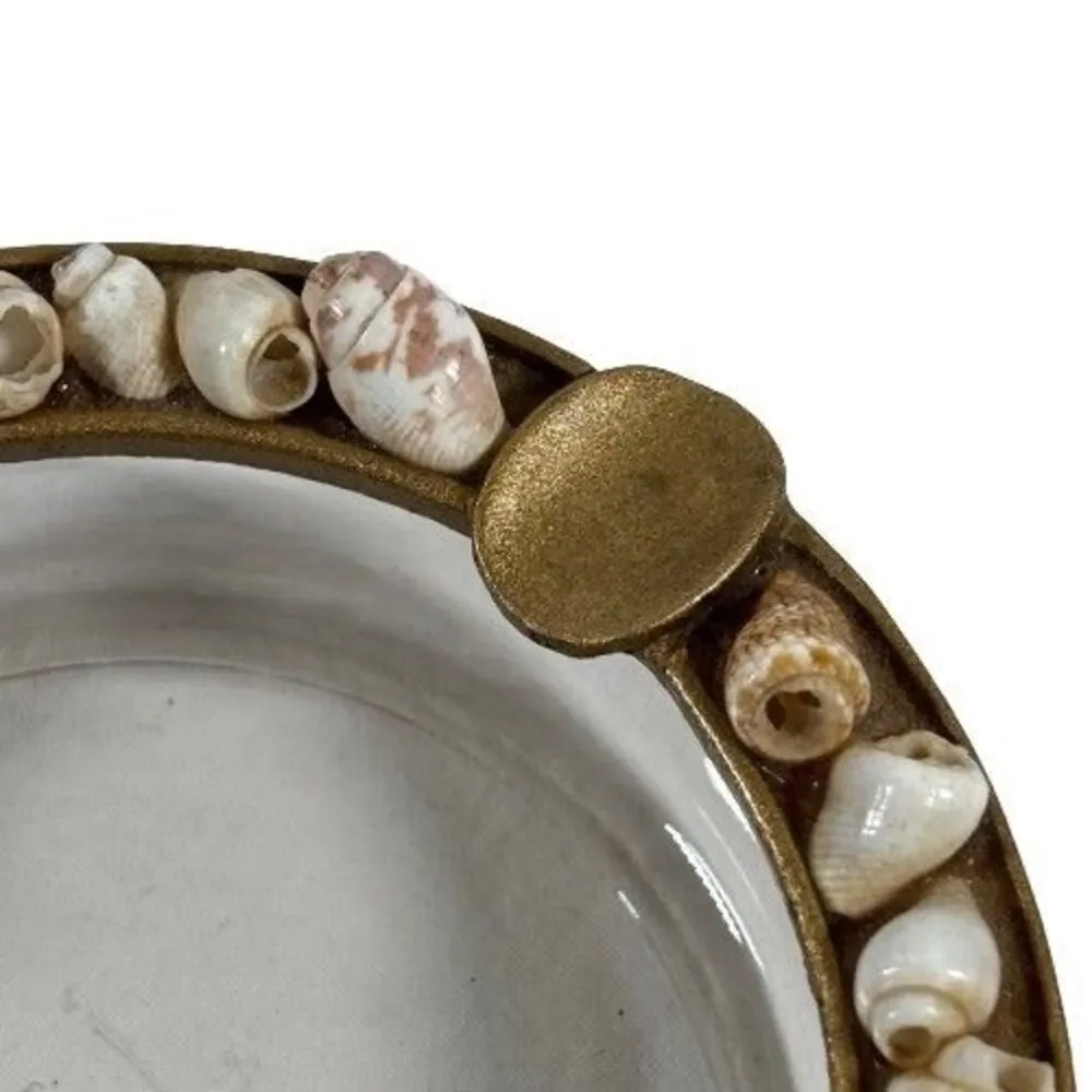 Real Seashell Encrusted Ashtray Glass Gold Tone Vintage Cigarette MCM Coastal
